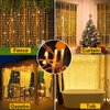 Upgraded Solar Curtain Lights Outdoor Garden Fairy String Lights 300 LED 8 Modes Remote Control Waterproof Solar Waterfall Lights for Gazebo Patio Party Festival Wedding Christmas Decorations(Warm)