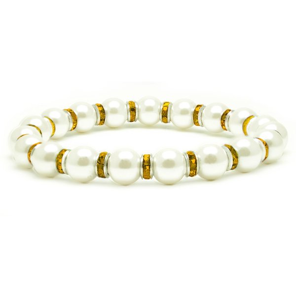 Accents Kingdom Women's Magnetic Bracelet White Tuchi Simulated Pearl Bracelet with Simulated Citrine Crystal, 7.5"