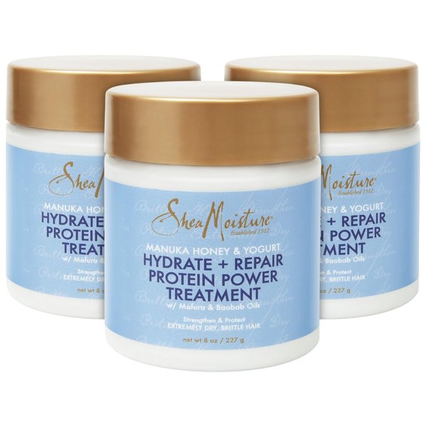 SheaMoisture Hair Mask - Manuka Honey & Yogurt, Hydrate + Repair Protein Power Treatment, Hair Treatment for Dry, Damaged Hair Care with Organic Shea Butter & Castor Oil for Hair, 8 Oz (Pack of 3)