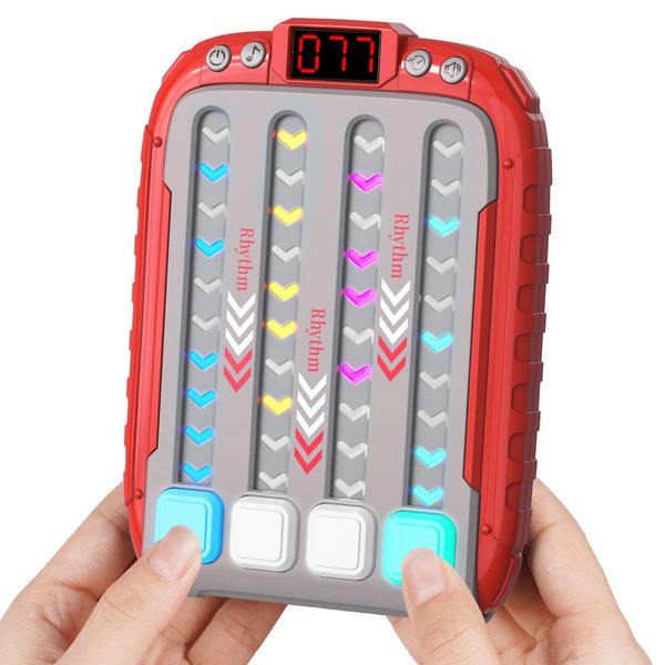 Rhythm Game Machine with Music and Light, Travel Handheld Puzzle Game, Fast Press Push Game, Fidget Toy for Kids Aged 3-16 Years Old, AA Battery Operated