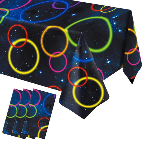 Irenare Neon Table Cloths Glow Party Table Covers, 54" x 108" Glow in The Dark Table Cloths Glow Party Table Cloth Neon Party Decorations for Glowing Birthday Art Party Supplies (Fresh,3 Pieces)