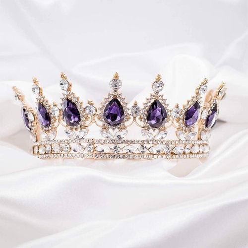 Tiara for Girls,Golds Crown Cake Topper for Birthday Tiara Gorgeous Crystal metal Crown Prom Princess Crown for Costume Headband,Tiara for Women Wedding Bridal Crown Graduation Party Tiara.Purple