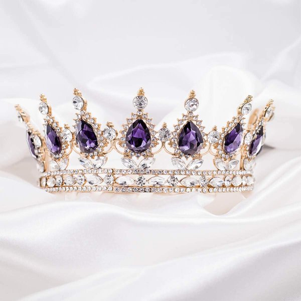 Tiara for Girls,Golds Crown Cake Topper for Birthday Tiara Gorgeous Crystal metal Crown Prom Princess Crown for Costume Headband,Tiara for Women Wedding Bridal Crown Graduation Party Tiara.Purple