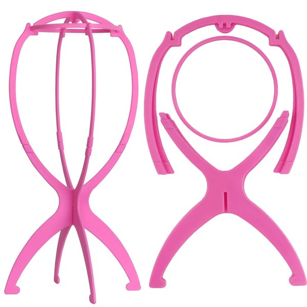 maysuwell 2 Pack Wig Stand for Wigs, Pink Portable Wig Holder for Multiple Wigs Stand Durable Wig Stands for Women