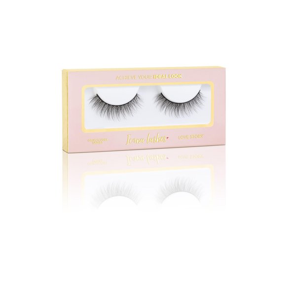 Icona Lashes False Eyelashes Pack - Fake Eyelashes Extensions - Soft, Fluffy Falsies with Tapered Ends & Professional-Grade Band - Handmade, Vegan, Reusable - Natural Black - Love Story