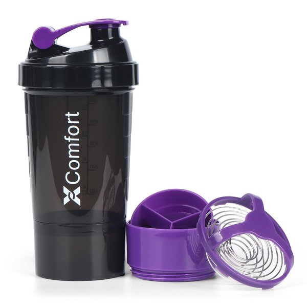 XComfort Shaker Bottle,16 OZ Protein Shaker Bottle with Mixing Ball and Powder Storage Container,100% Leakproof,Shaker Cups for Protein Shakes,Pre Workout Bottle for Gym Outdoor,BPA FREE,Purple