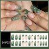 Rilafuvu Press on Nails Medium Long Fake Nails French False Nails Square Acrylic Nails Jade green Acrylic Nails Glossy Glue on Nails 24Pcs-12 Sizes