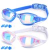 COOLOO Swim Goggles Men, 2 Pack Swimming Goggles for Women Kids Adult Anti-Fog, Blue & White