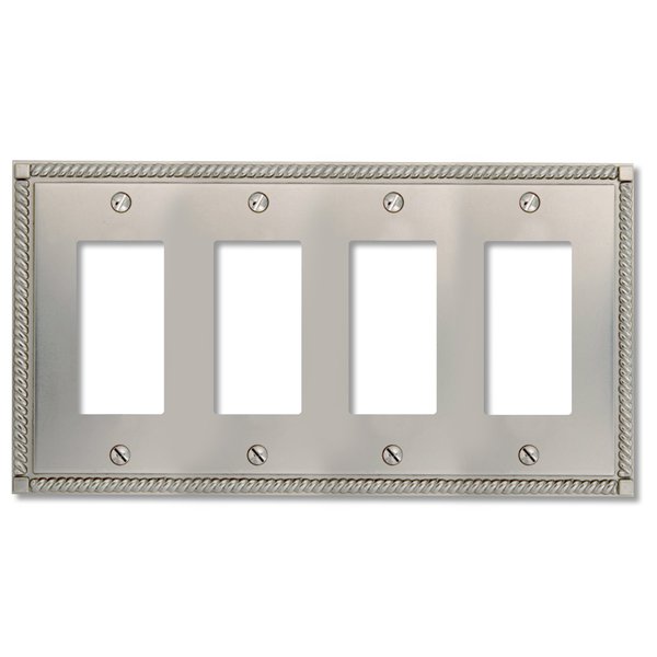 Amerelle Georgian Quadruple Rocker Cast Metal Wallplate in Satin Nickel, 4 Rocker GFCI