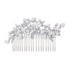 EVER FAITH Women's Clear Crystal Ivory Color Simulated Pearl Flower Leaf Bridal Banquet Hair Comb Silver-Tone