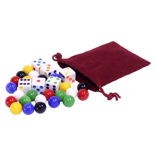 AmishToyBox.com Game Bag of 24 Replacement Glass Marbles (9/16" Diameter) and 6 Dice for Aggravation Game