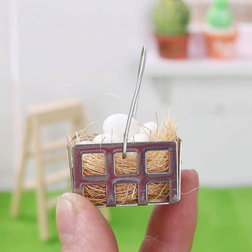 Kisangel 1 Set Mini Eggs Basket Miniature Dollhouse Food 1: 12 Scale Dollhouse Accessories Fairy Garden Accessories Micro Landscape Ornaments