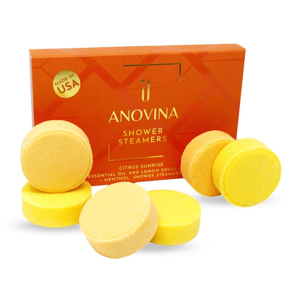 Anovina 6XL Citrus Essential Oil Shower Steamers Gift Box - Shower Bombs Aromatherapy, Self Care Gifts for Men & Women, Shower Tablets for Aromatherapy. Self Care Gifts for All Occasions