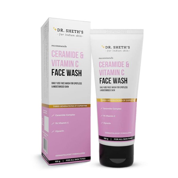Dr. Sheth's Ceramide & Vitamin C Face Wash | Gently Cleanses, Hydrates | For Normal, Oily & Combination Skin | Men & Women | 100 mL