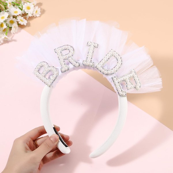 Pearl Veil Bride Headband, Bachelorette Party Decorations, Bachelorette Party Accessories, Bride to Be Headband, Bridal Shower Favors Gift (White)