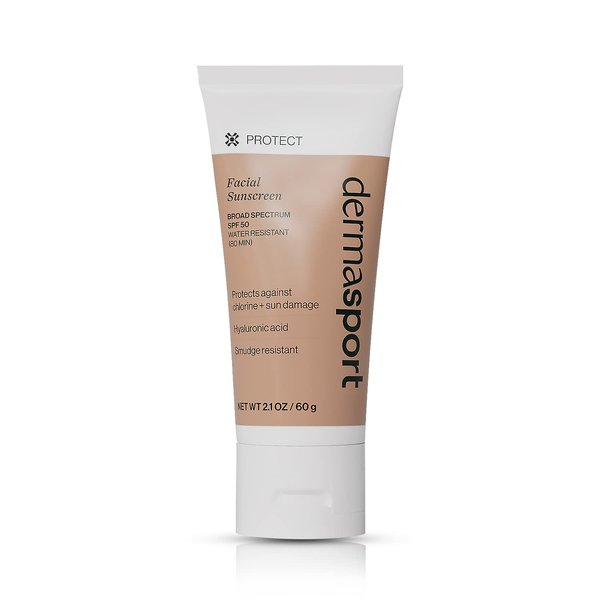 Dermasport Facial Sunscreen SPF 50 Lotion - Face Sunscreen for Swimmers - Pre Swim Lotion for Chlorine - Sport Sunscreen Lotion, Sun Protection & Skin Care Routine for Men and Women (Net Wt 2.1 oz)