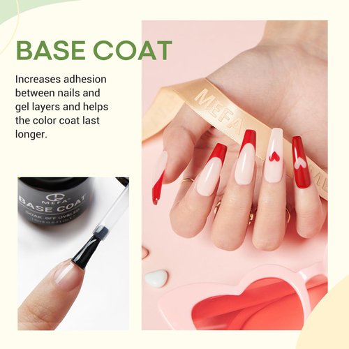 MEFA 2 Pcs 15ml Gel Top Coat and Base Coat Set, No Wipe Gel Nail Polish Base and Top Coat, Long Lasting Glossy Shine Effect Soak Off LED Nail Lamp Gel Top Base Coat Nail Art DIY Manicure Holiday Gifts