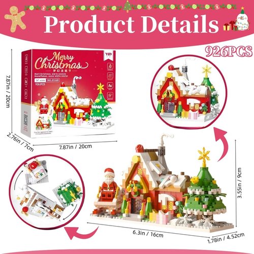 TIMCHESS 2024 Christmas Gingerbread House Micro Building Block Set, 926 PCS Christmas Holiday Snow Village Building Blocks with Santa Xmas Tree Building Toys Gift for Adults Teens Kids 6+