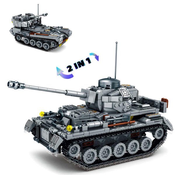 VIIOVOIIV 2in1 WW2 Military Army Tank Building Blocks Set(803PCS), Build a Tank or Fighting car, a Good Military Gift for Adult and Boys Ages 8 9 10 11 12+.