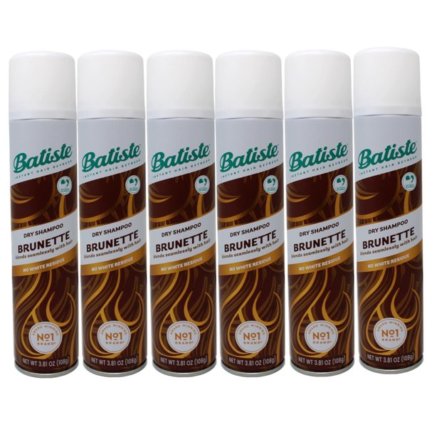Batiste Dry Shampoo Instant Hair Refresh, Brunette, Blends Seamlessly with Hair, No White Residue, 3.81 oz (Pack of 6)