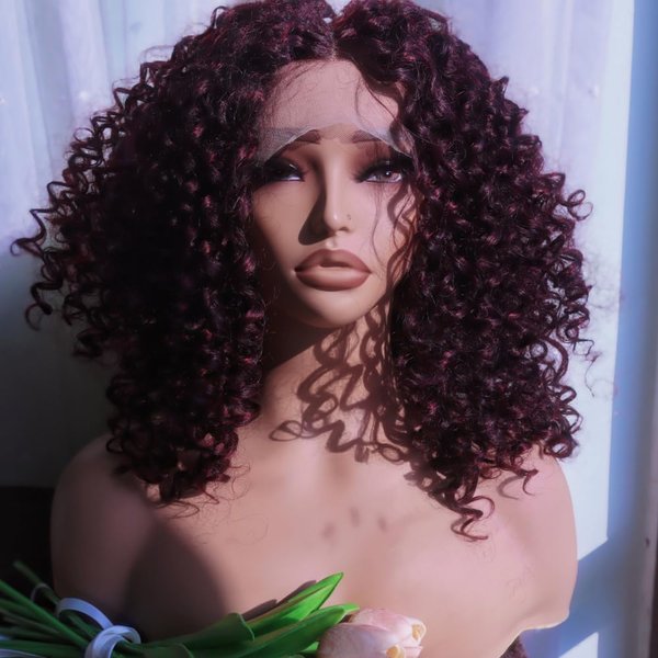 ColorCircle Burgundy 99J Curly Lace Front Wig for Black Women,Red Wine Mixed Black Color Melt Skin HD Lace Frontal Glueless Wigs Pre Plucked with Baby Hair 180% Density 20 inch (Burgundy Mixed Black)