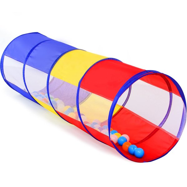 PigPigPen Kids Tunnel for Toddlers,Pop Up Play Tunnel Tent for Babies or Dogs, Indoor & Outdoor Toys for Kids Backyard Playset. (Red,Yellow,Blue Play Tent with mesh)