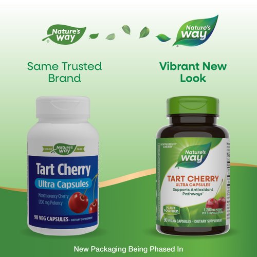 Nature's Way Tart Cherry Ultra Capsules, Montmorency Cherry, Anthocyanins for Antioxidant Support*, 1,200 mg per 3-capsule serving, 90 Vegan Capsules (Packaging May Vary)