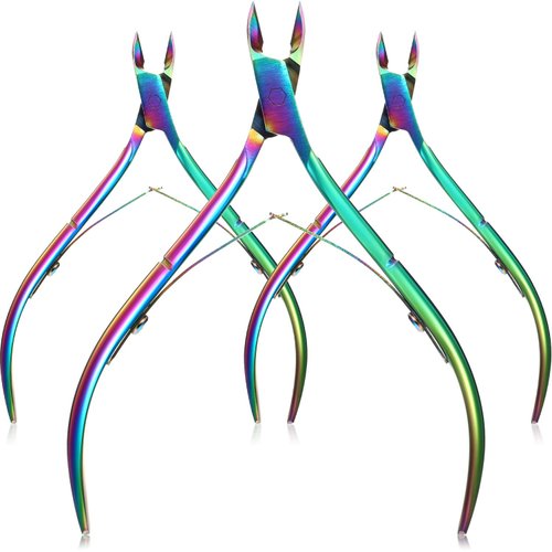 Mudder 3 Packs Cuticle Nippers Cuticle Cutter Stainless Steel Professional Nail Cuticle Trimmer Pointed Blade Cuticle Remover Scissors Pedicure Manicure Tool for Fingernails and Toenails (Rainbow)