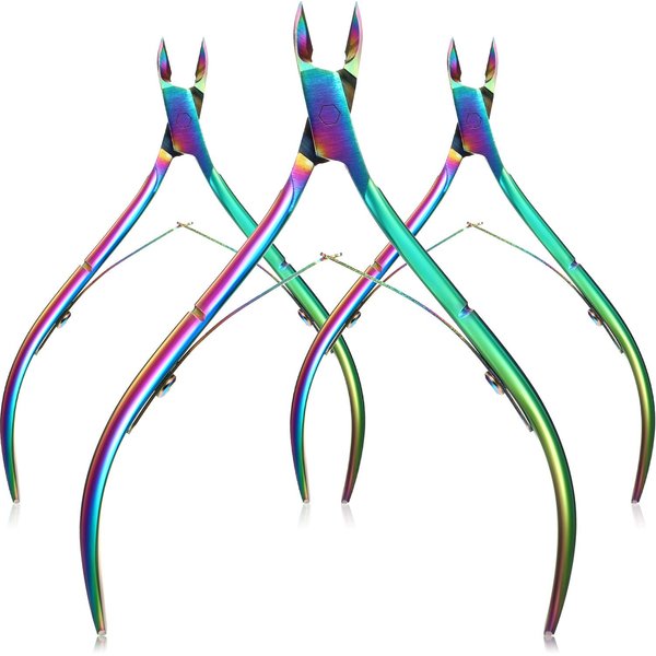 Mudder 3 Packs Cuticle Nippers Cuticle Cutter Stainless Steel Professional Nail Cuticle Trimmer Pointed Blade Cuticle Remover Scissors Pedicure Manicure Tool for Fingernails and Toenails (Rainbow)