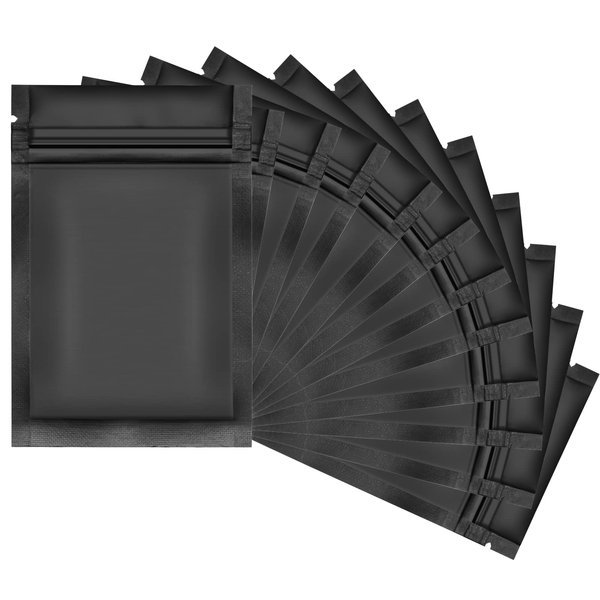 100 Pack Smell Proof Mylar Bags for Food Storage - 3 x 4.5 Inch Resealable Packaging Pouch Bags Matte Black