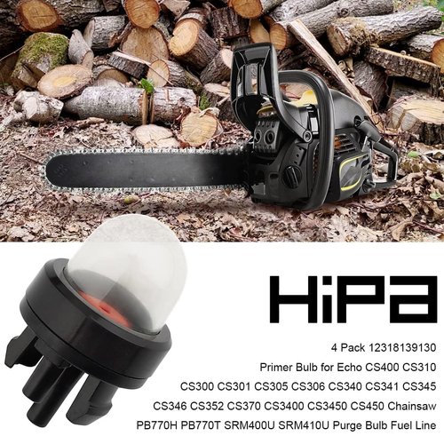 Hipa 4 Pack 12318139130 Primer Bulb for Echo CS400 CS310 CS300 CS305 CS340 CS370 CS3400 CS3450 CS450 Chainsaw Husqvarna Weedeater Poulan Ryobi Craftsman Stihl Homelite Trimmer Blower with Fuel Line