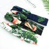 Aysekone 3 Pack Elastic Women's Tropical Beach Wind Summer Headbands Hair Accessories Turban Green Banana Leaves Printed Cross Knot Headwear Hair Bands for Lady Girls