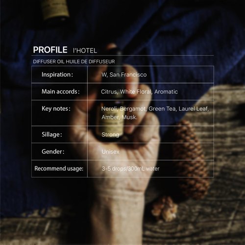 l'Hotel Diffuser Oil, White Floral Citrus Scent, Lifestyle Hotel Collection, Neroli, Bergamot, Green Tea, Laurel Leaf, Amber, Musk Essential Oils Blend for Ultrasonic Diffuser(.33 oz/10 ml)