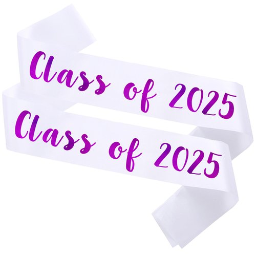 KETAOO 2PCS Class of 2025 Sash, Purple Foil White Finally Graduated Cheerleader Class of 2025 Sashes for Graduation Party Supplies