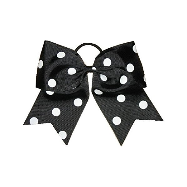 NEW "POLKA-DOT Black" Cheer Bow Pony Tail 7 Inch Girls Hair Cheerleading Practice Football Games Dance Uniform Hairbow Grosgrain Ribbon