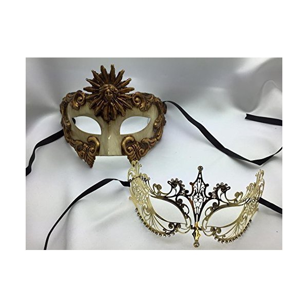 New Couple Lover Mask Gold Egyptian + Gold Extravagant Mardi Gras Venetian Halloween Ball Prom Masquerade Mask