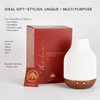 Essential Oil Diffuser Lamp, White Ceramic + Brown Wood, Ultrasonic 180ml Whispersoft, 4 Timers | 5 Light Settings, Auto Shut Off, Home + Office, Humidifier Air Purifier Aromatherapy