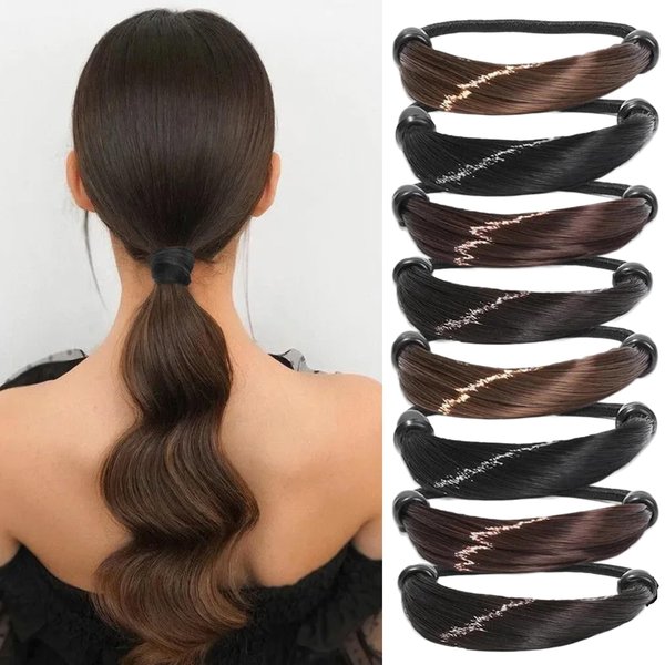 8 Pcs Straight Wig Hair Ties for Women Elastic Hair Rope Imitation Head Ropes High Ponytail Holders Hair Rubber Band Hair Invisible Hair Tie Long Hair Styling Accessories for Daily Use (4 Color)