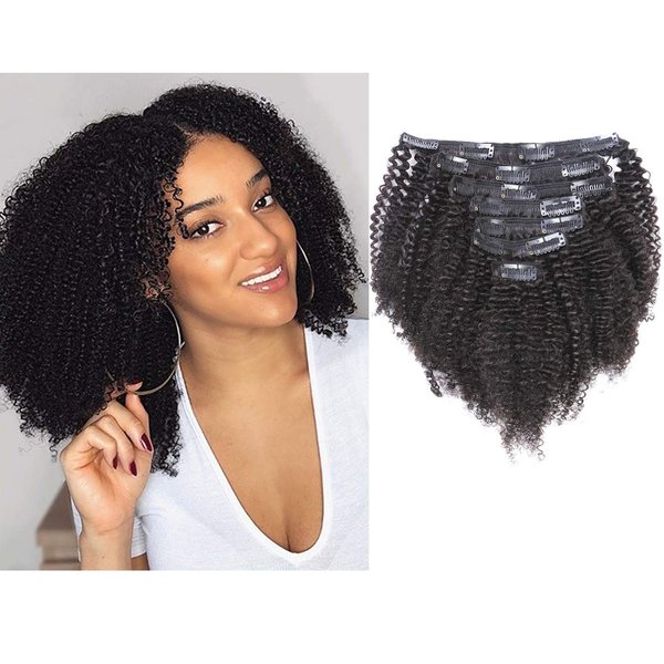 Anrosa 10 Inch Afro Kinky Curly Clip in Hair Extensions 1B Natural Black Afro Kinkys Curly Clip in Hair Extension for Black Women 3C 4A Type Real Remy Hair Thick 120g