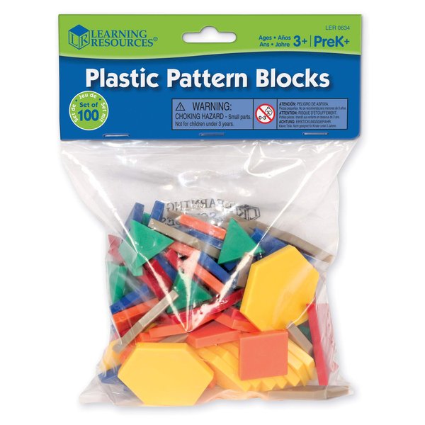 Learning Resources Plastic Pattern Blocks .5cm, Counting & Sorting, Early Math Concepts, Set of 100 Blocks, Grades PreK+Ages 3+