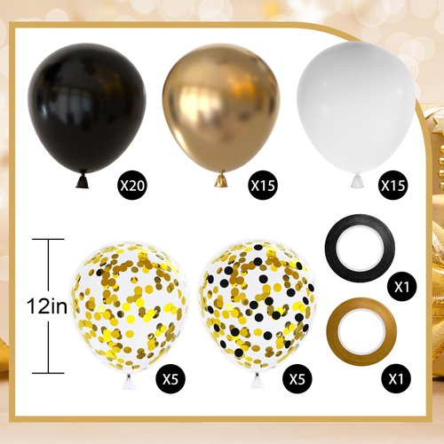NACHLYNN 60 Packs Black and Gold Party Confetti Balloons 12 Inches Balloon Arch Kit for Birthday Decorations Baby Shower Wedding Graduation Party Decorations
