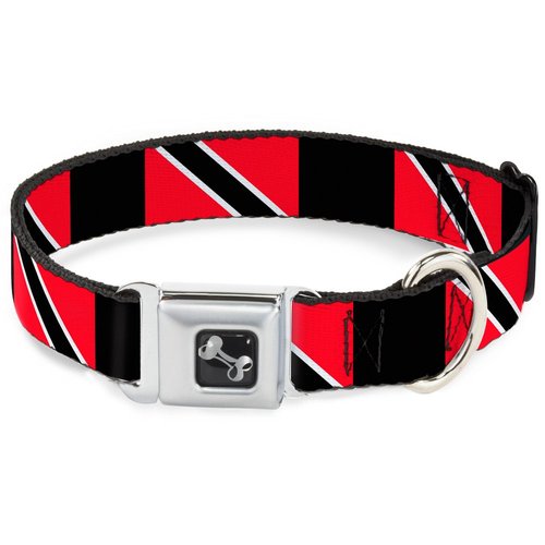 Dog Collar Seatbelt Buckle Trinidad Tobago Flags Black Block 16 to 23 Inches 1.5 Inch Wide