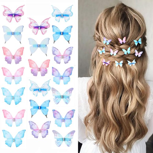 Paderison 20Pcs Butterfly Hair Clips Moving Glitter Butterfly Clips Fairy Accessories for Women Butterfly Hair Accessories for Teens Colorful Butterfly Hair Clips 90s(Blue)