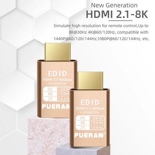 FUERAN 8K 30Hz HDMI Dummy Plug 4K EDID Emulator Virtual Monitor, Headless Display Adapter,Supports up to 4k@120Hz,1440/1080@144Hz hdmi Fake emulators(8K-30Hz-5Pack)
