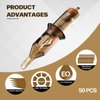 Tattoo Cartridge Needles 50pcs Assorted Disposable Tattoo Needles Curved/Round Magnum Shader Soft Edge Mixed 7RM 9RM 11RM 13RM 15RM(#10 Bugpin RM) EN02-50KIT-T