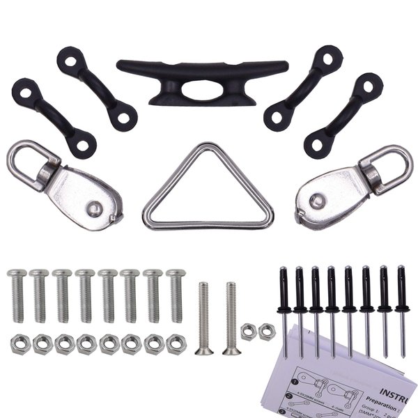 YYST Kayak Canoe Anchor Trolley Kit System Pulley Cleat Pad eye Ring Rivets - NO ROPES