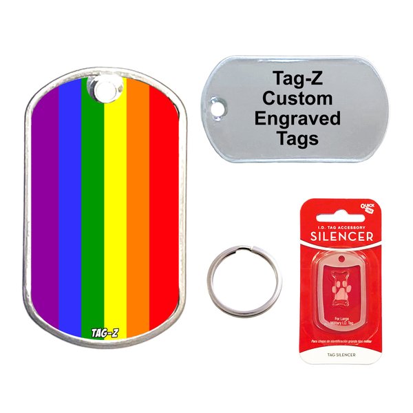 Gay Pride Flag - Customized - Engraved PET TAG - Military Shape Dog Tags