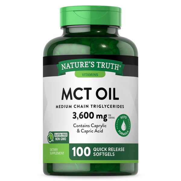 Nature's Truth MCT Oil Capsules | 100 Softgels | Keto Friendly Coconut Oil Pills | Non-GMO, Gluten Free
