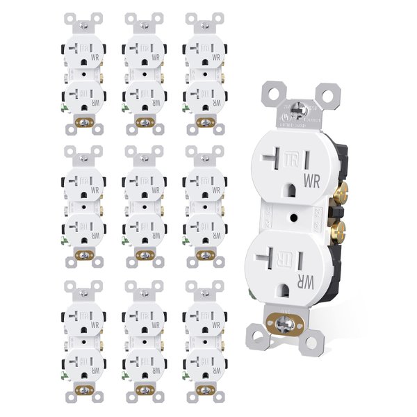 AIDA Duplex Receptacle Outlet, 20Amp 125V Wall Outlet, Residential, 3-Wire, Self-Grounding, UL Listed, Push & Side Wire, White (10 Pack)