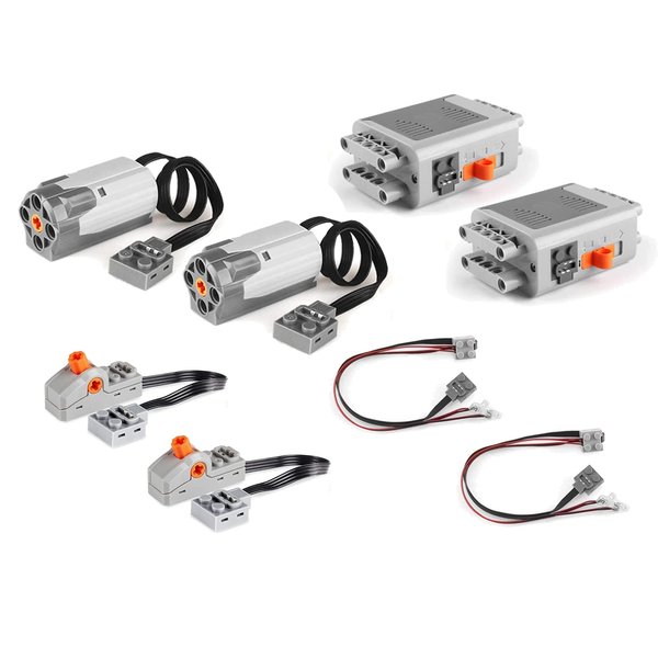SEEMEY 8PCS Technic Power Function Motor Building Block Parts Programming 2 Medium Motor, 2 Battery Box, 2 Light Cable, 2 Power Function Switch STEM TECHNIC Wedo EV3